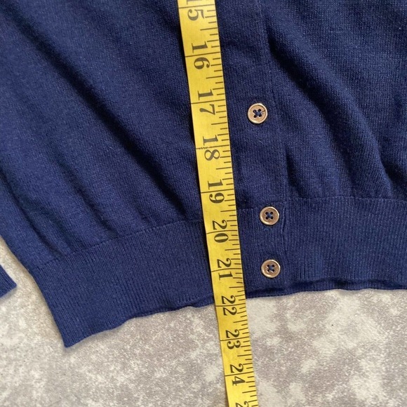 Duffield lane navy button cardigan size small cashmere blend fringe neckline - Picture 6 of 10
